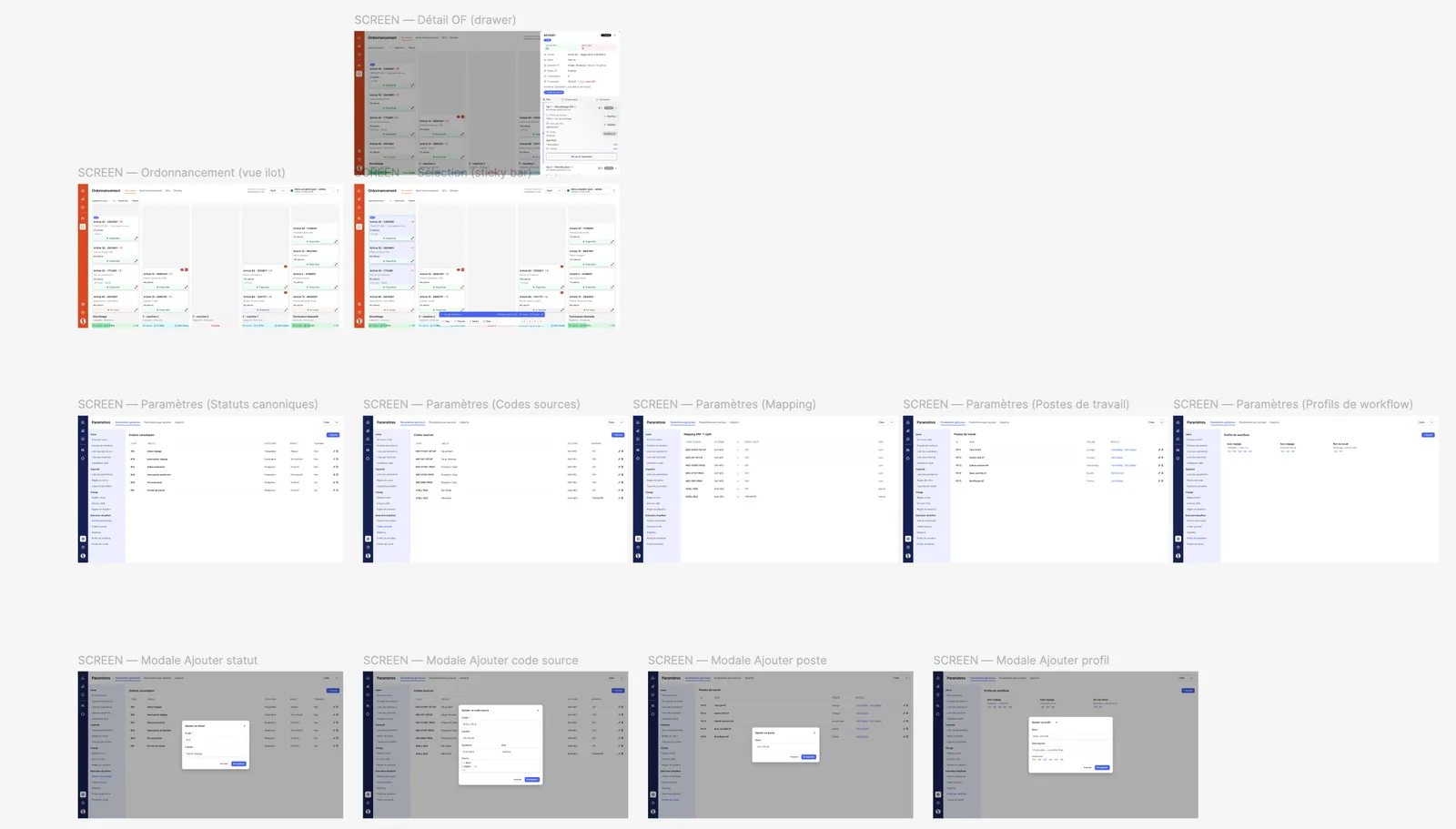 Full settings flow: 11 screens and 4 modals