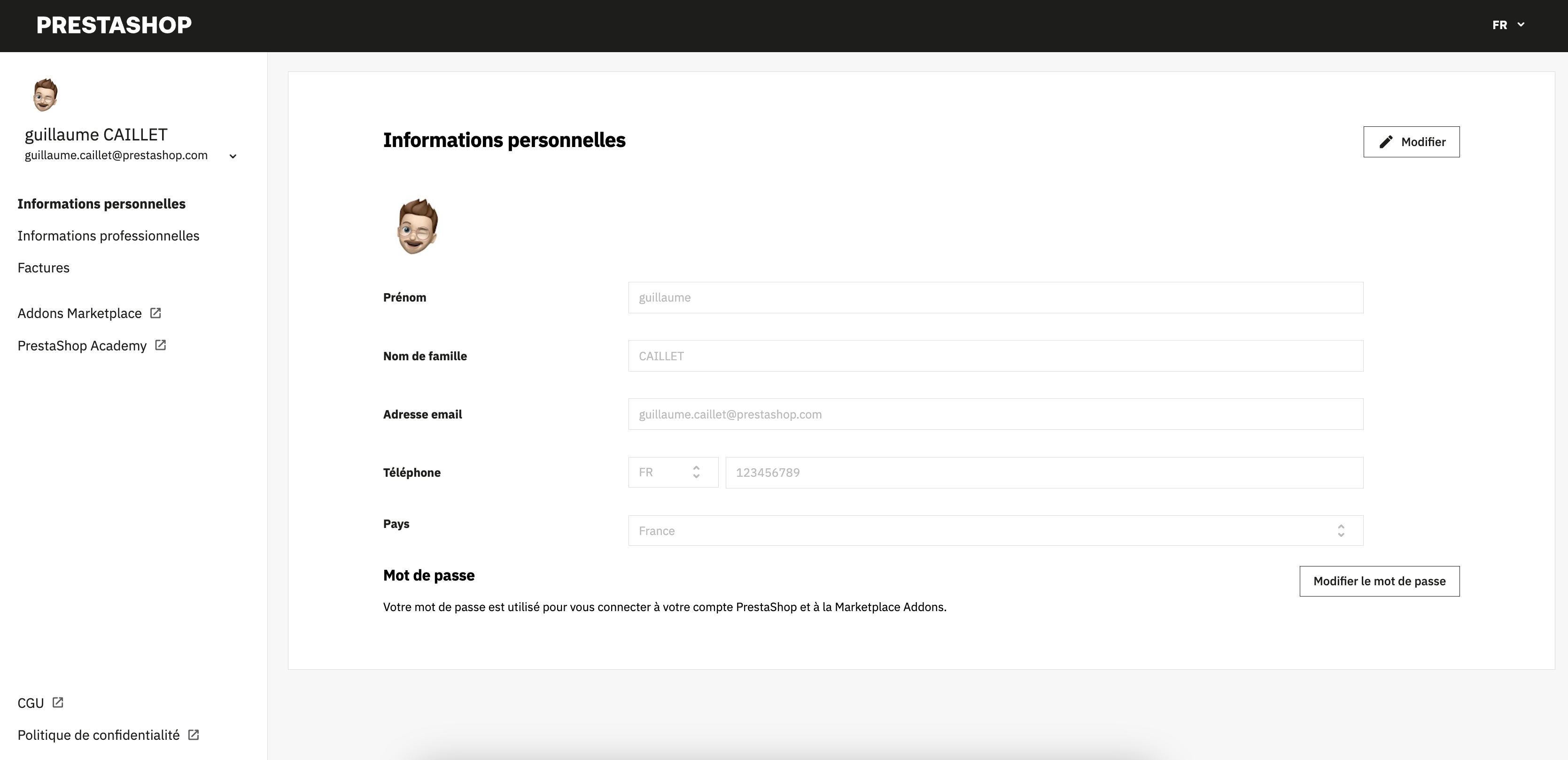 Unified account — Personal information