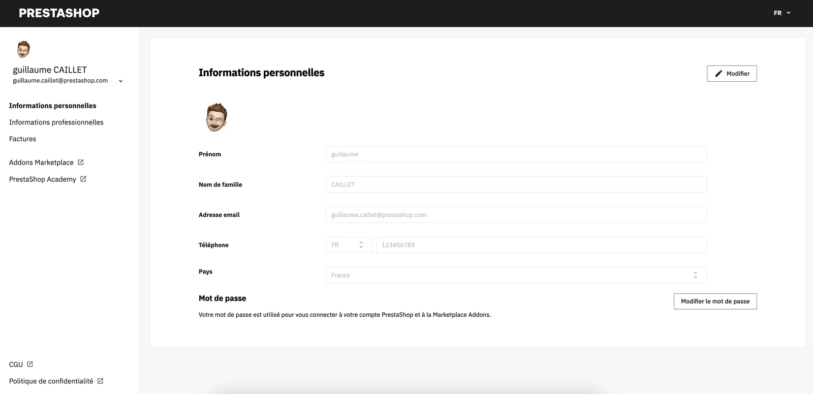 Unified account, Personal information