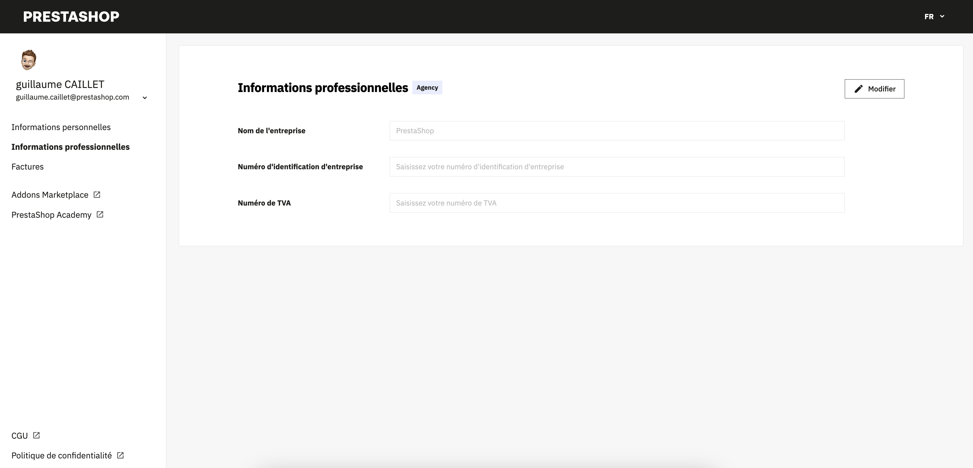 Unified account — Business information