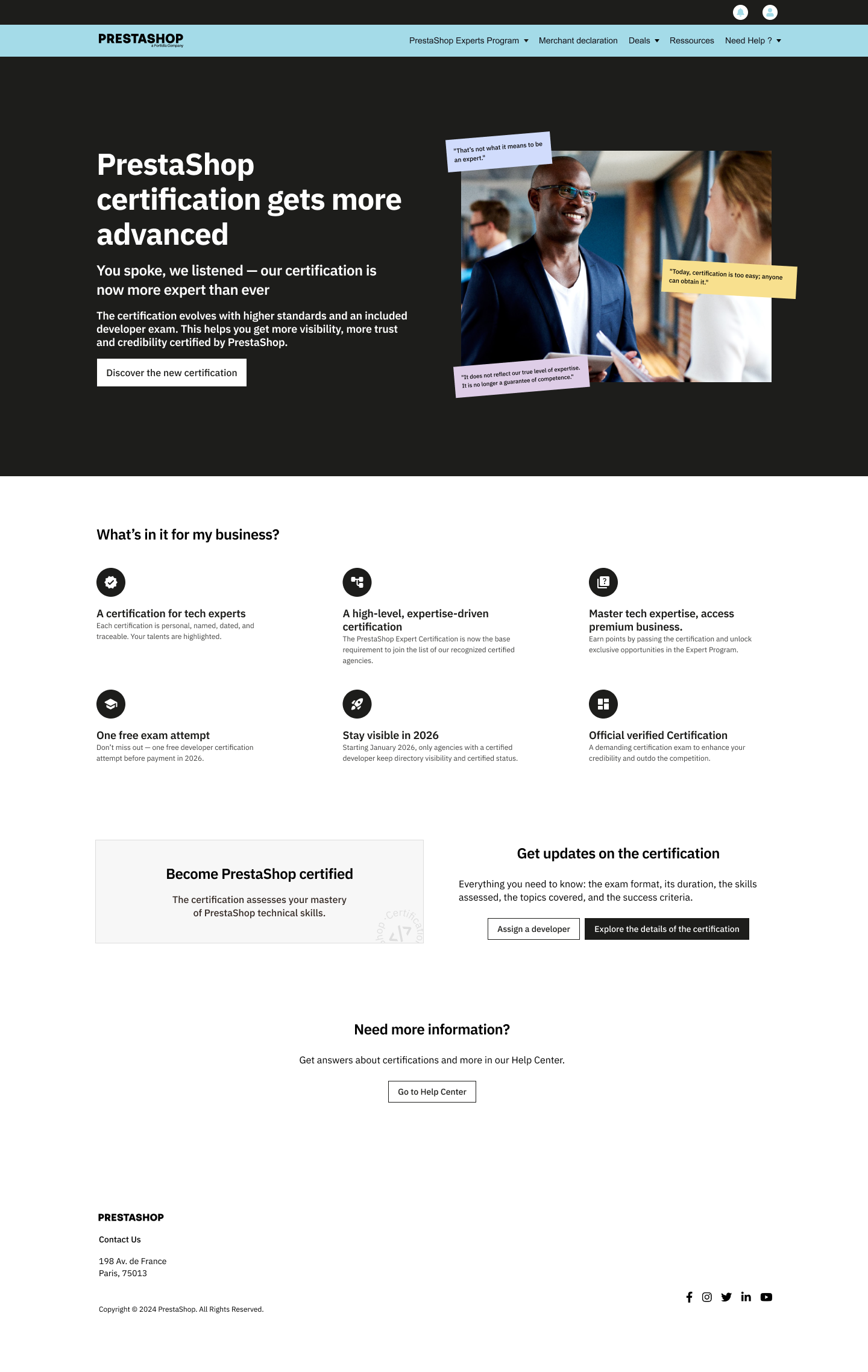 Certification, page de découverte