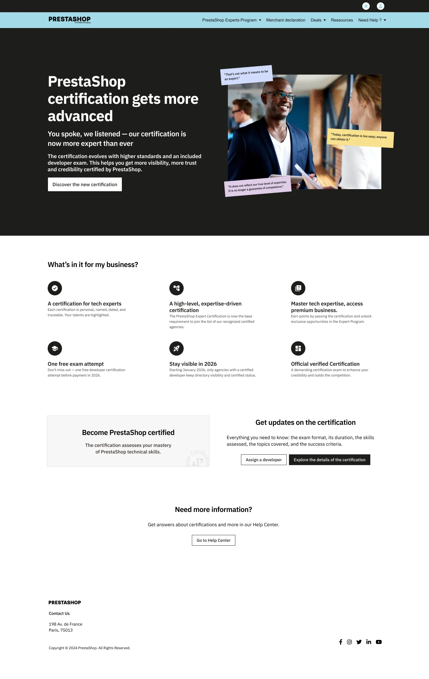 Certification, page de découverte