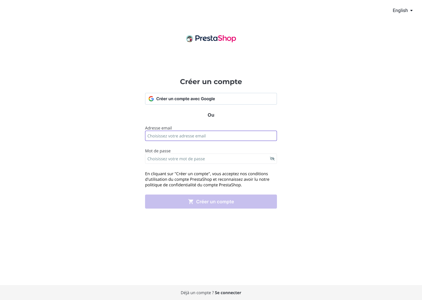 Sign up — New account creation page