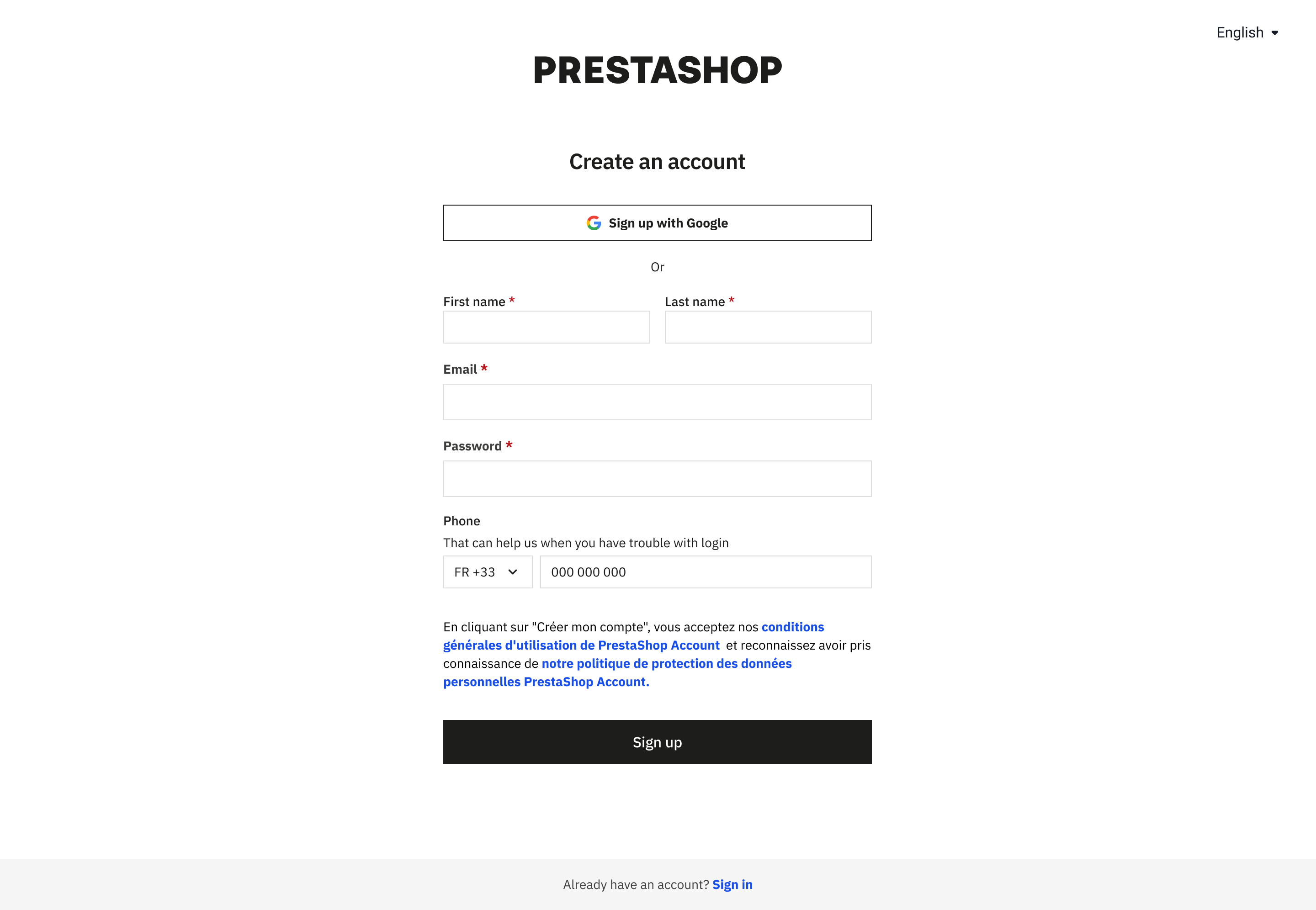 Sign up — Simplified account creation